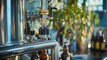 A sophisticated home brewing workshop equipped with a highpowered burner and a precision water filtration system photo