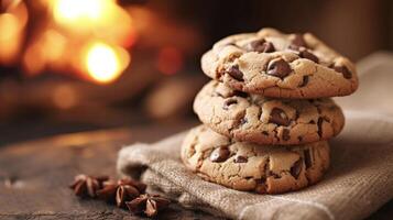 estos digno de abrazar galletas son el Perfecto camino a calentar arriba en un frío noche mordedura dentro el suave muy textura y gusto el amor en cada mordedura mientras el fuego rugidos en el antecedentes foto