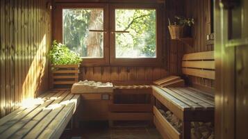 un escrito guía desplegado en el sauna con paso a paso instrucciones en cómo a correctamente utilizar el sauna. foto