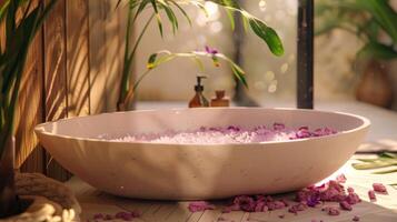 The bath is filled with luxurious bath salts creating a heavenly scent and softening the water photo