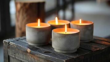 The warm and ambient light of the candles adds a sense of warmth and comfort to the industrial feel of the concrete holders making them the perfect addition to any space. 2d flat cartoon photo