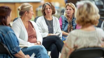 The the sits at the head of the group guiding the discussion and offering supportive words. photo