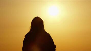 dançando mulher silhueta dentro pôr do sol luz video