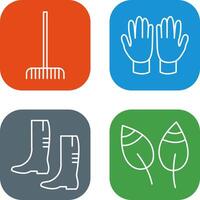 Fork picking Leaves and Gardening Gloves Icon vector