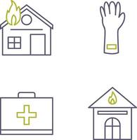 casa en fuego y guantes icono vector