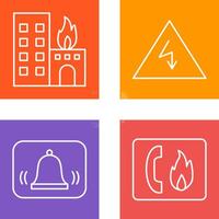 burning building and electricity danger Icon vector