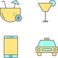 coconut drink and cocktail drink Icon vector