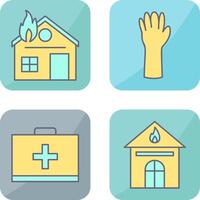 house on fire and gloves Icon vector