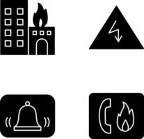 burning building and electricity danger Icon vector