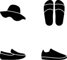 sombrero y zapatillas icono vector