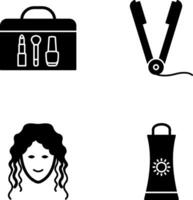 productos cosméticos y plancha de pelo icono vector