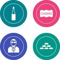 champán botella y casino firmar icono vector