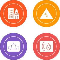 burning building and electricity danger Icon vector