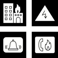 burning building and electricity danger Icon vector