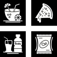 Pizza rebanada y Coco bebida icono vector