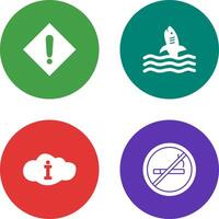 caution sign and dangerous shark Icon vector