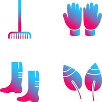 Fork picking Leaves and Gardening Gloves Icon vector