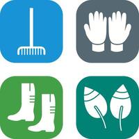 Fork picking Leaves and Gardening Gloves Icon vector