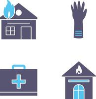 casa en fuego y guantes icono vector