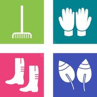 Fork picking Leaves and Gardening Gloves Icon vector