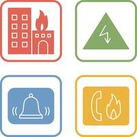 burning building and electricity danger Icon vector