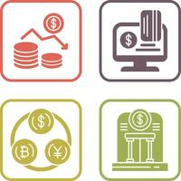 dinero pérdida y en línea pago icono vector