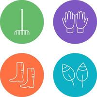 Fork picking Leaves and Gardening Gloves Icon vector