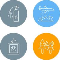 using extinguisher and firefighter plane Icon vector