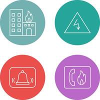 burning building and electricity danger Icon vector