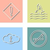 caution sign and dangerous shark Icon vector