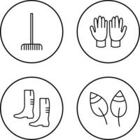 Fork picking Leaves and Gardening Gloves Icon vector