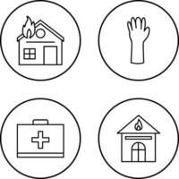 house on fire and gloves Icon vector