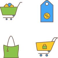 compras carro y descuento etiqueta icono vector