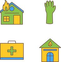 casa en fuego y guantes icono vector