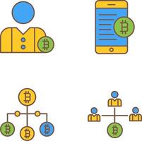 usuario y bitcoin móvil icono vector