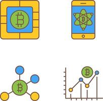 bitcoin chip y móvil icono vector