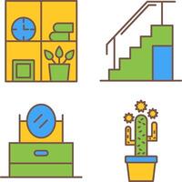 estante para libros y escalera icono vector