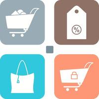 compras carro y descuento etiqueta icono vector