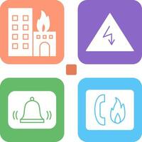 burning building and electricity danger Icon vector