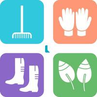 Fork picking Leaves and Gardening Gloves Icon vector