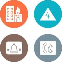 burning building and electricity danger Icon vector