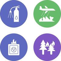 using extinguisher and firefighter plane Icon vector