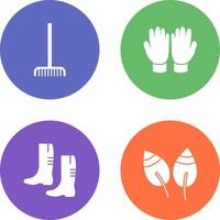 Fork picking Leaves and Gardening Gloves Icon vector