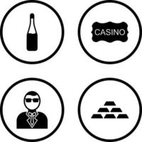 champán botella y casino firmar icono vector