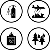 using extinguisher and firefighter plane Icon vector