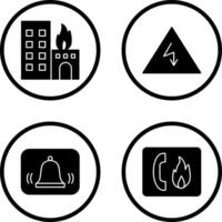 burning building and electricity danger Icon vector