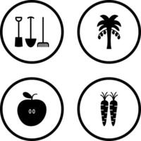 jardinería herramientas y palma árbol icono vector