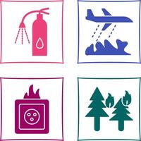 using extinguisher and firefighter plane Icon vector