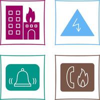 burning building and electricity danger Icon vector