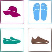 sombrero y zapatillas icono vector